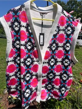 The Kit - Kirby oversized Patterned Button-Front Vest (with hidden pockets!)